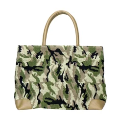 Camo Green Needlepoint Tote