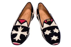 Crest Black Needlepoint Slipper (Narrow)