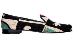 Crest Black Needlepoint Slipper (Narrow)
