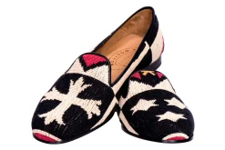 Crest Black Needlepoint Slipper (Wide)
