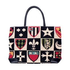 Crest Black Needlepoint Tote