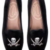 Skull Black Velvet Slipper (Wide)
