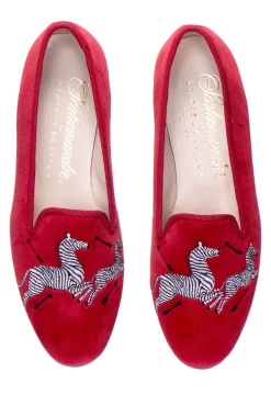 Zebras Red Velvet Slipper (Women)
