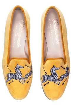Zebras Yellow Velvet Slipper (Women)